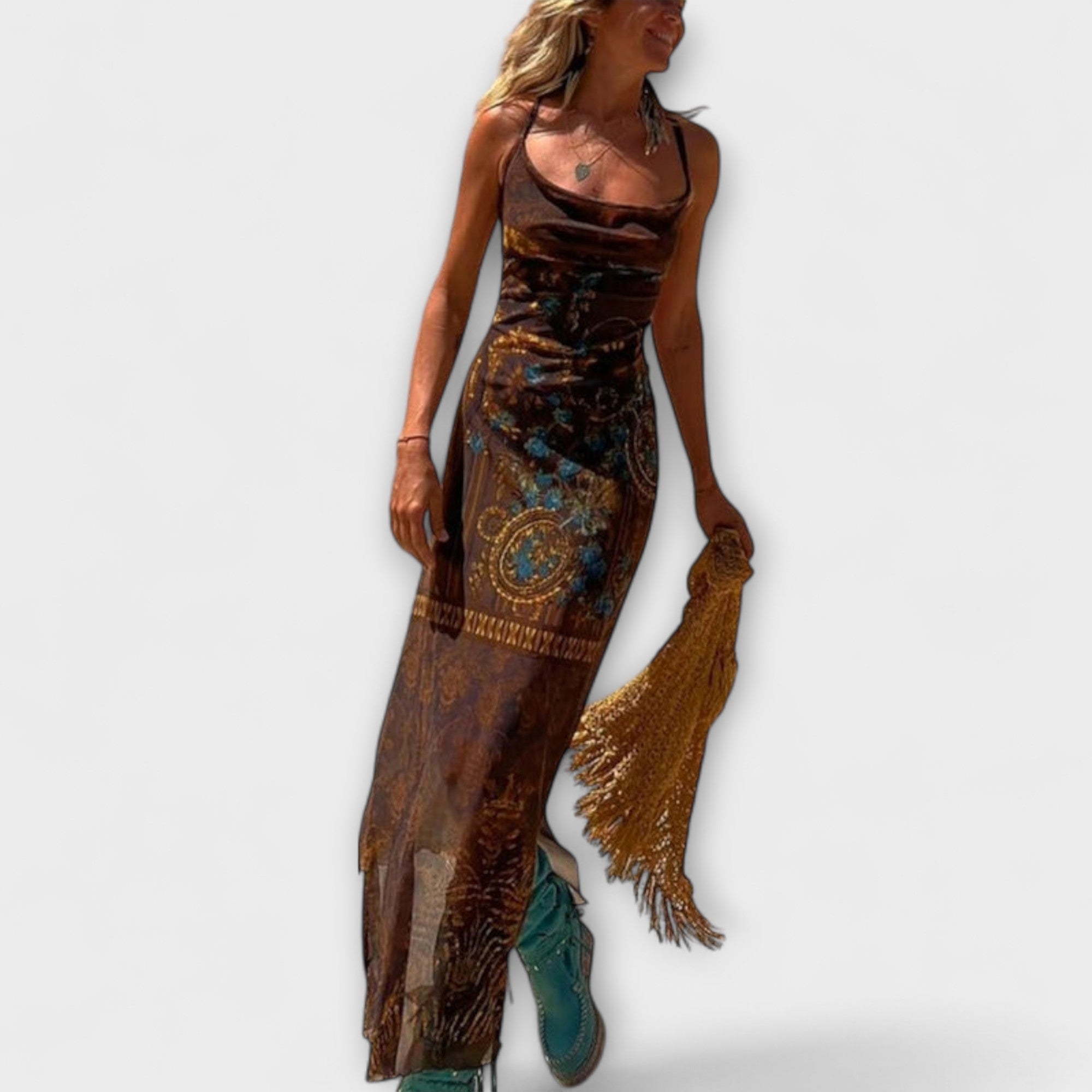 Fee - Unique Midi Dress with Shawl Collar