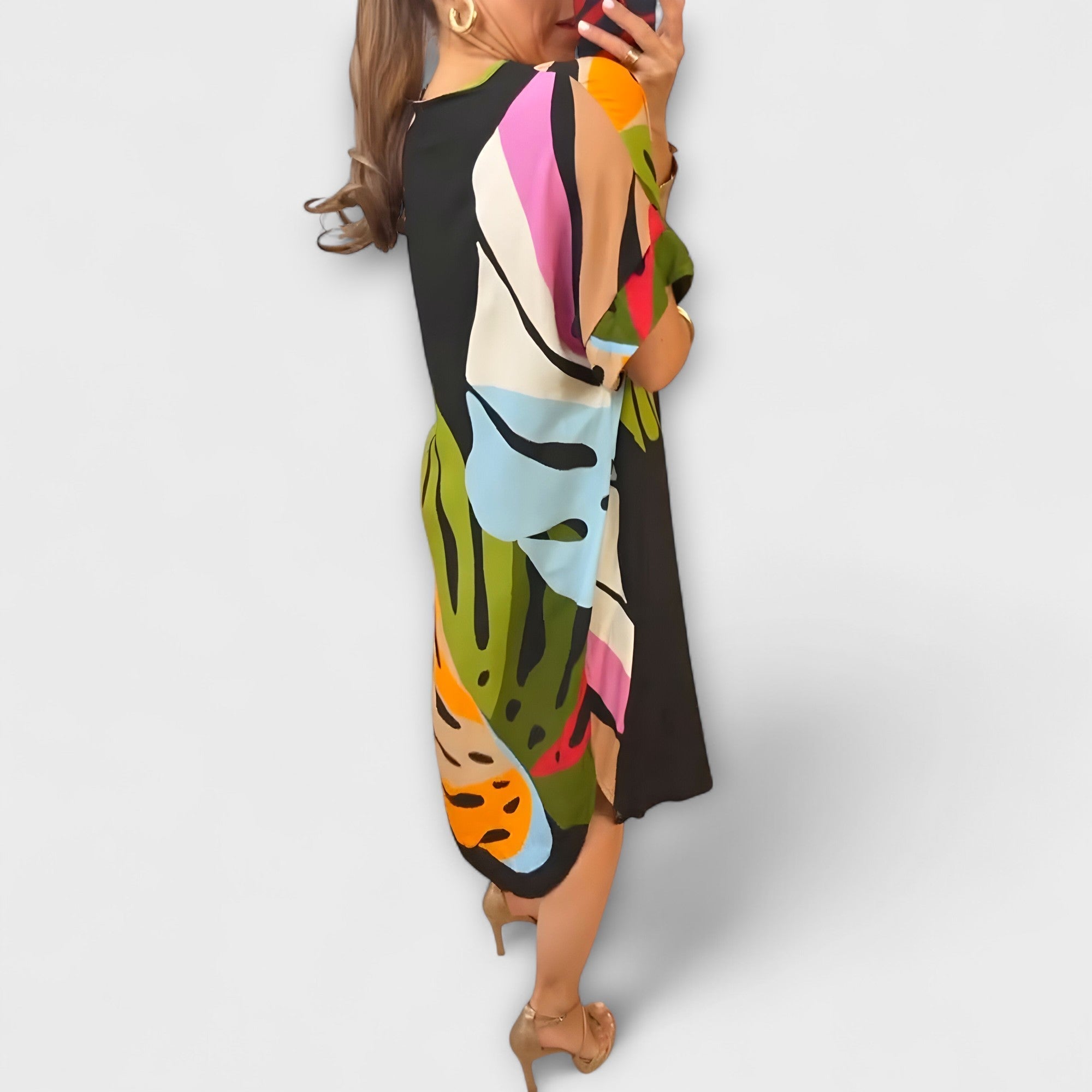 Roos - Casual Dress with Colorful Leaf Print
