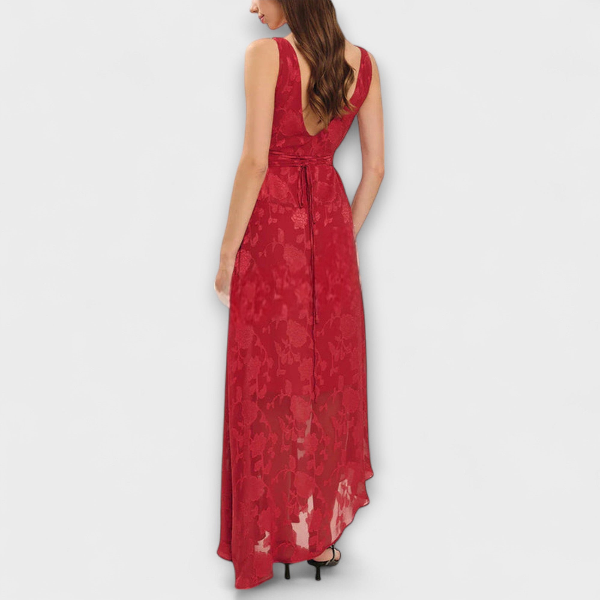Opal - Elegant Backless Lace-Up Jacquard Maxi Dress