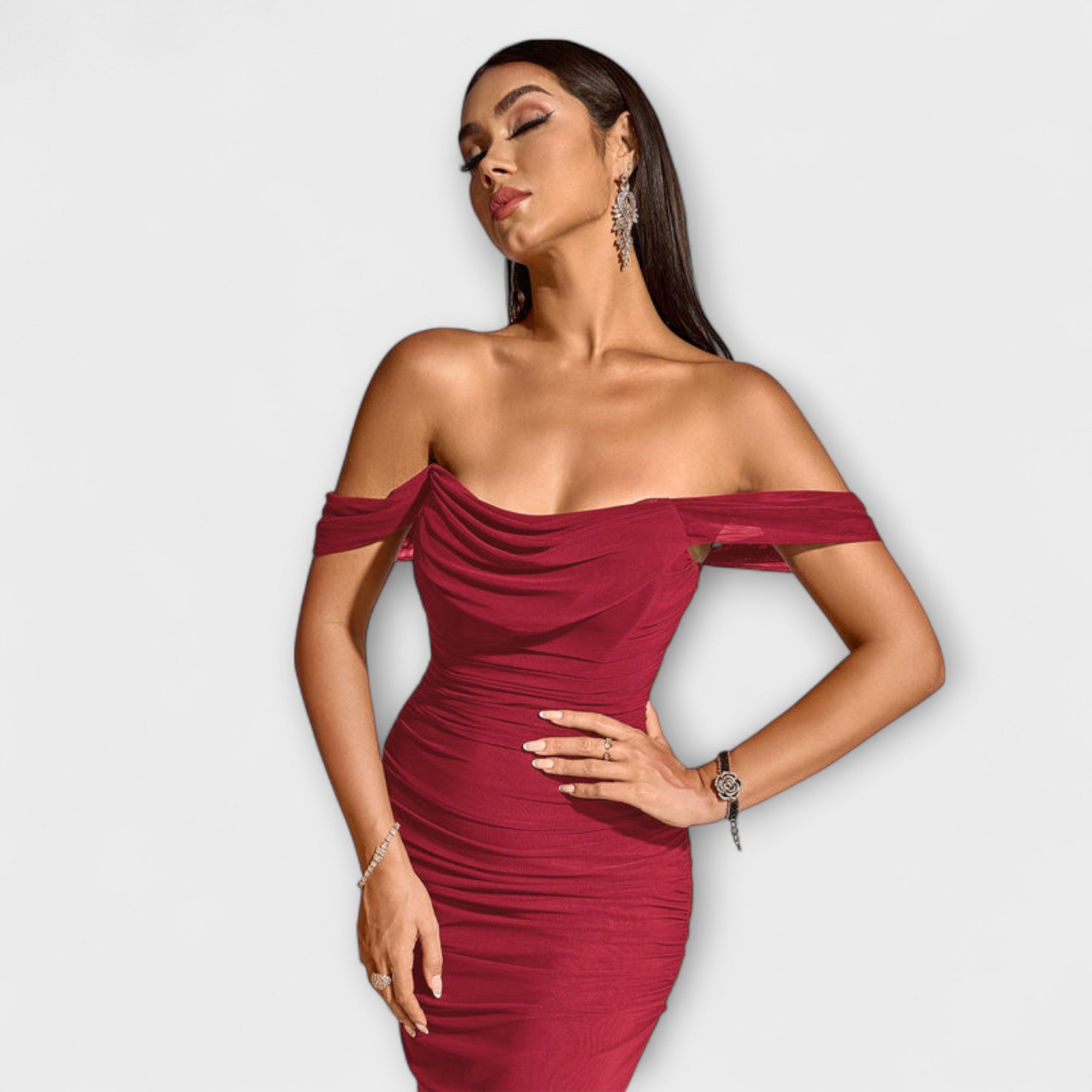 Ione - Off-Shoulder Ruffled Bodycon Dress