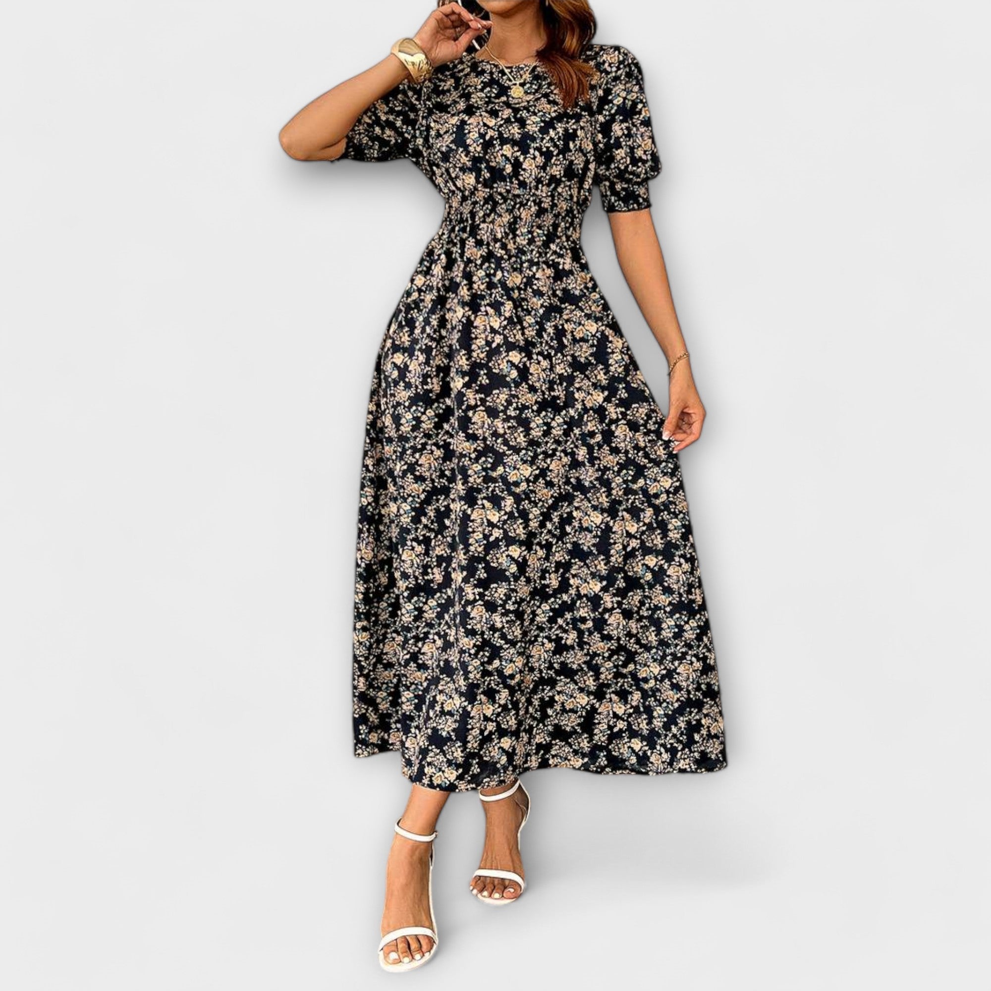 Amelia - Dress with Round Neck and Floral Pattern