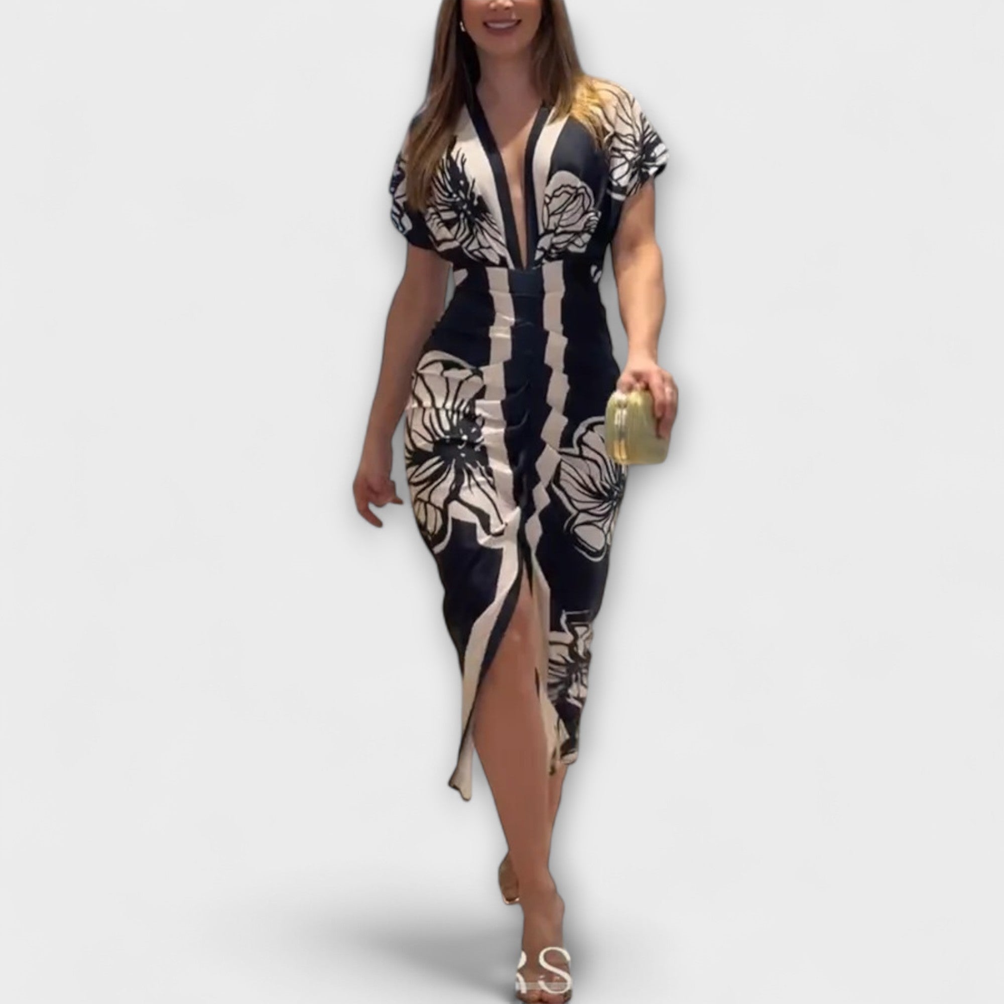 Cleo - Unique Dolman Midi Dress with Brazilian Print