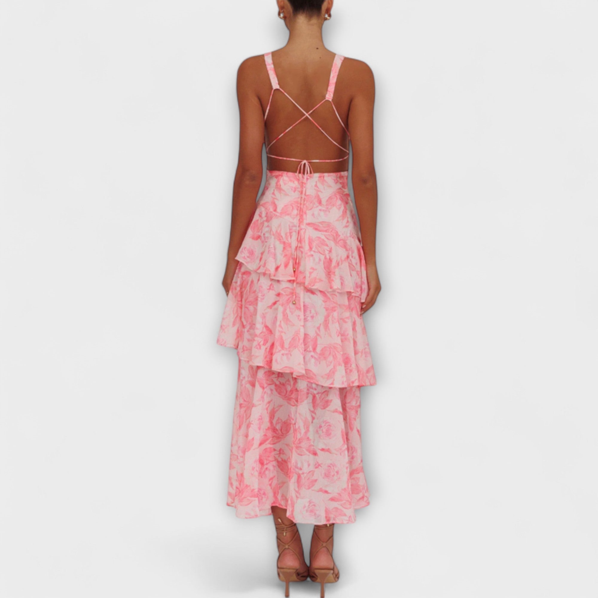 Domenica - Chiffon Dress with V-Neck and Flowing Layers