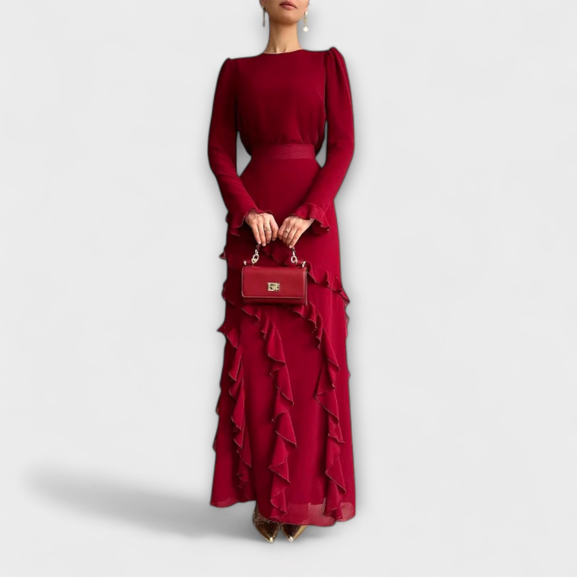 Fallon - Figure-hugging Long Dress with Three-Dimensional Ruffles