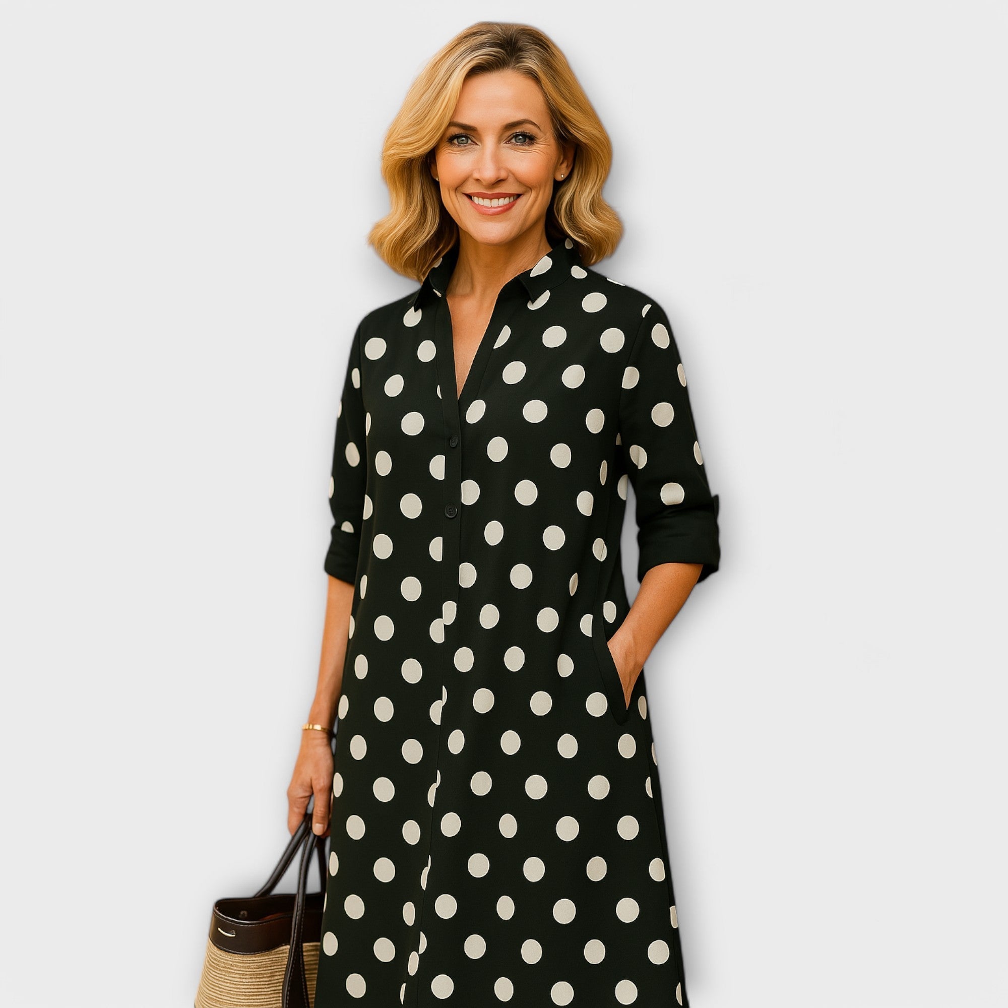 Modern Shirt Dress with Collar and Three-Quarter Sleeves