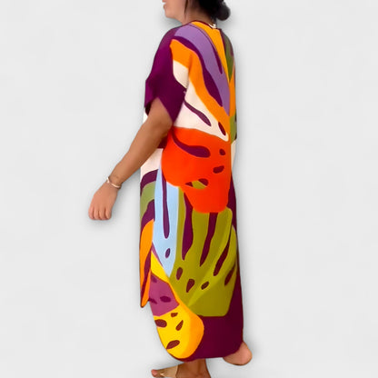 Roos - Casual Dress with Colorful Leaf Print