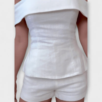 Olivia - White Cotton-Linen Two-Piece Set