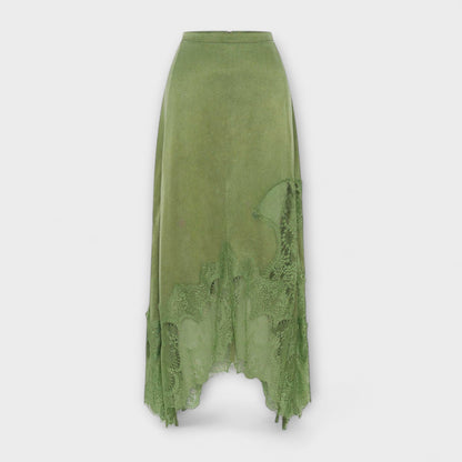 Kaia - Satin Blouse with Lace Trim and Pleated Neckline Set