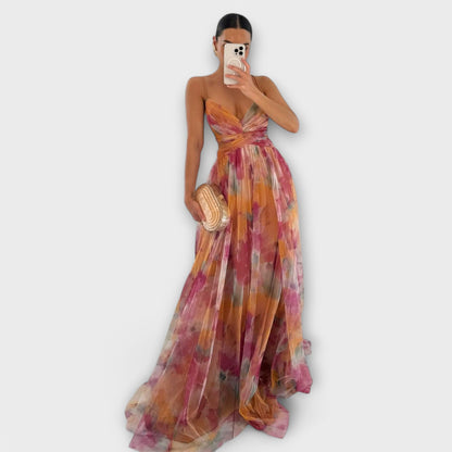 Annai Mesh Maxi Dress - Elegant and Figure-Hugging