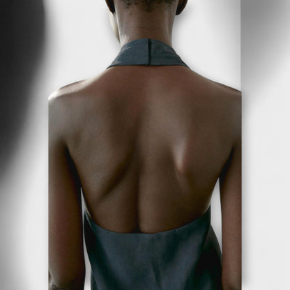 Hannah - Blue Halter Top with Back Cutout