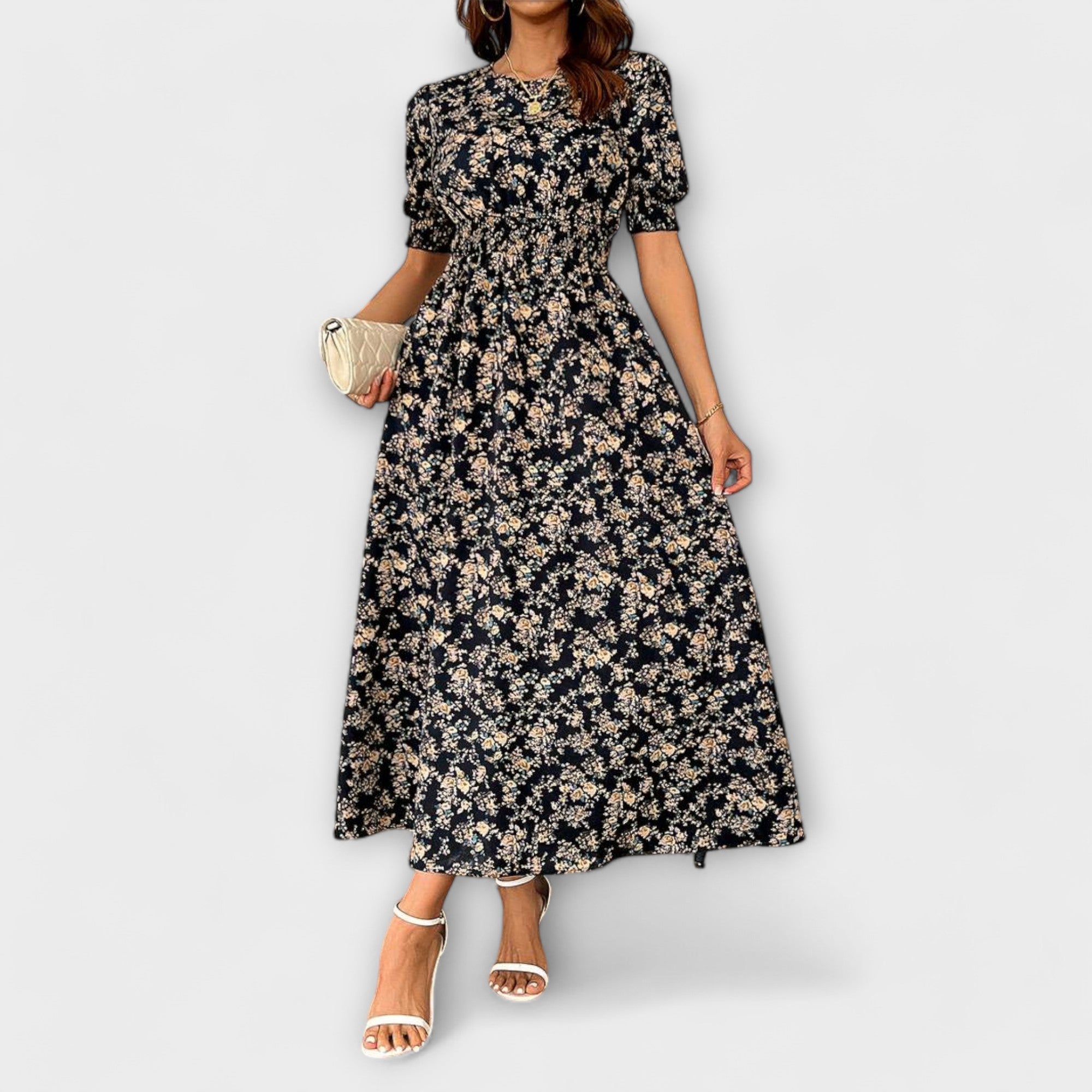 Amelia - Dress with Round Neck and Floral Pattern