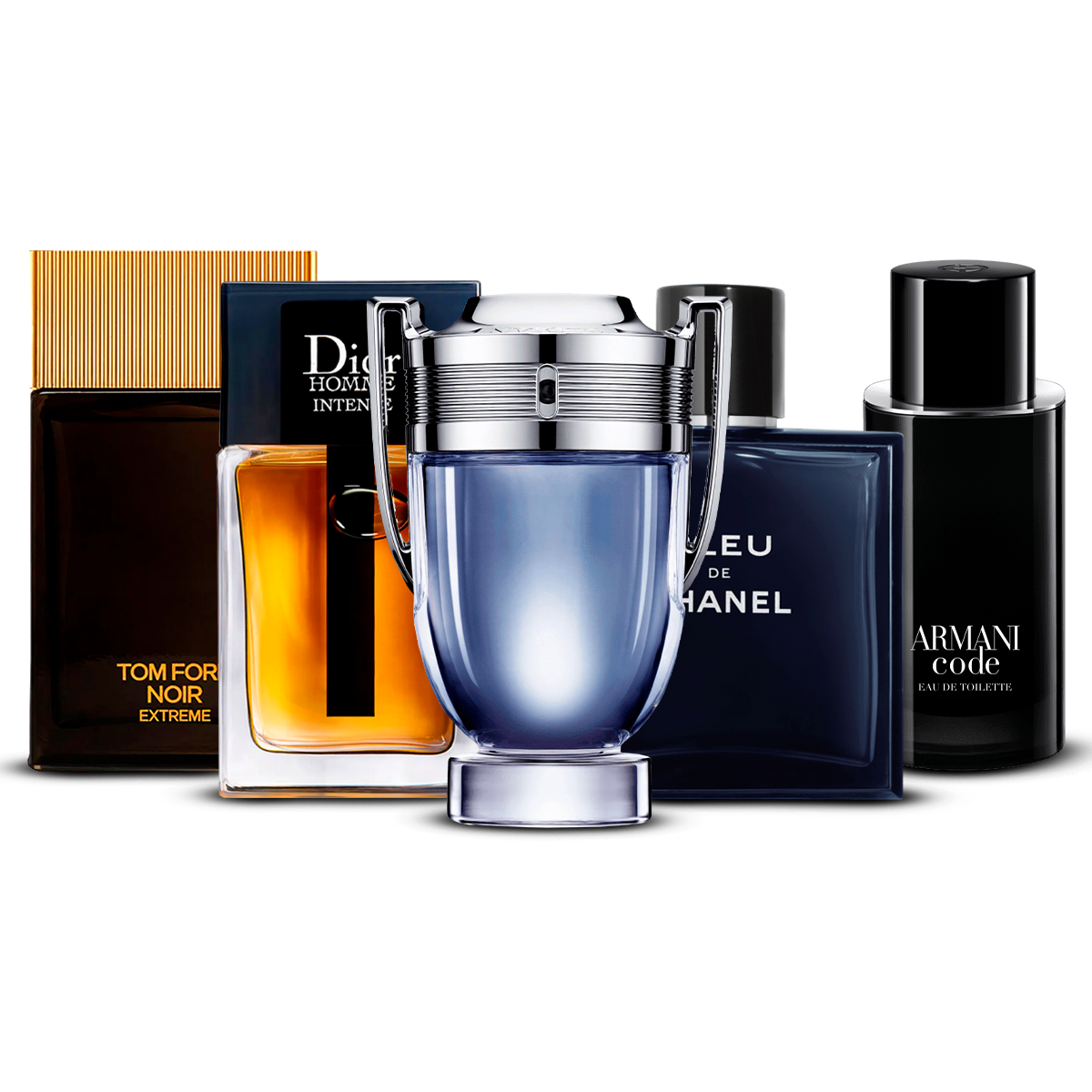 Combination of 5 Men's Fragrances – Tom Ford Noir Extrême, Dior Homme Intense, Invictus, Bleu de Chanel, and Armani Code [100 ml each]