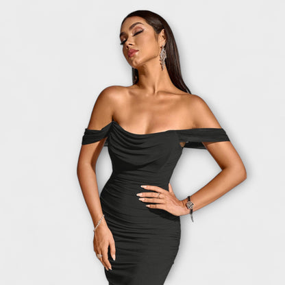 Ione - Off-Shoulder Ruffled Bodycon Dress