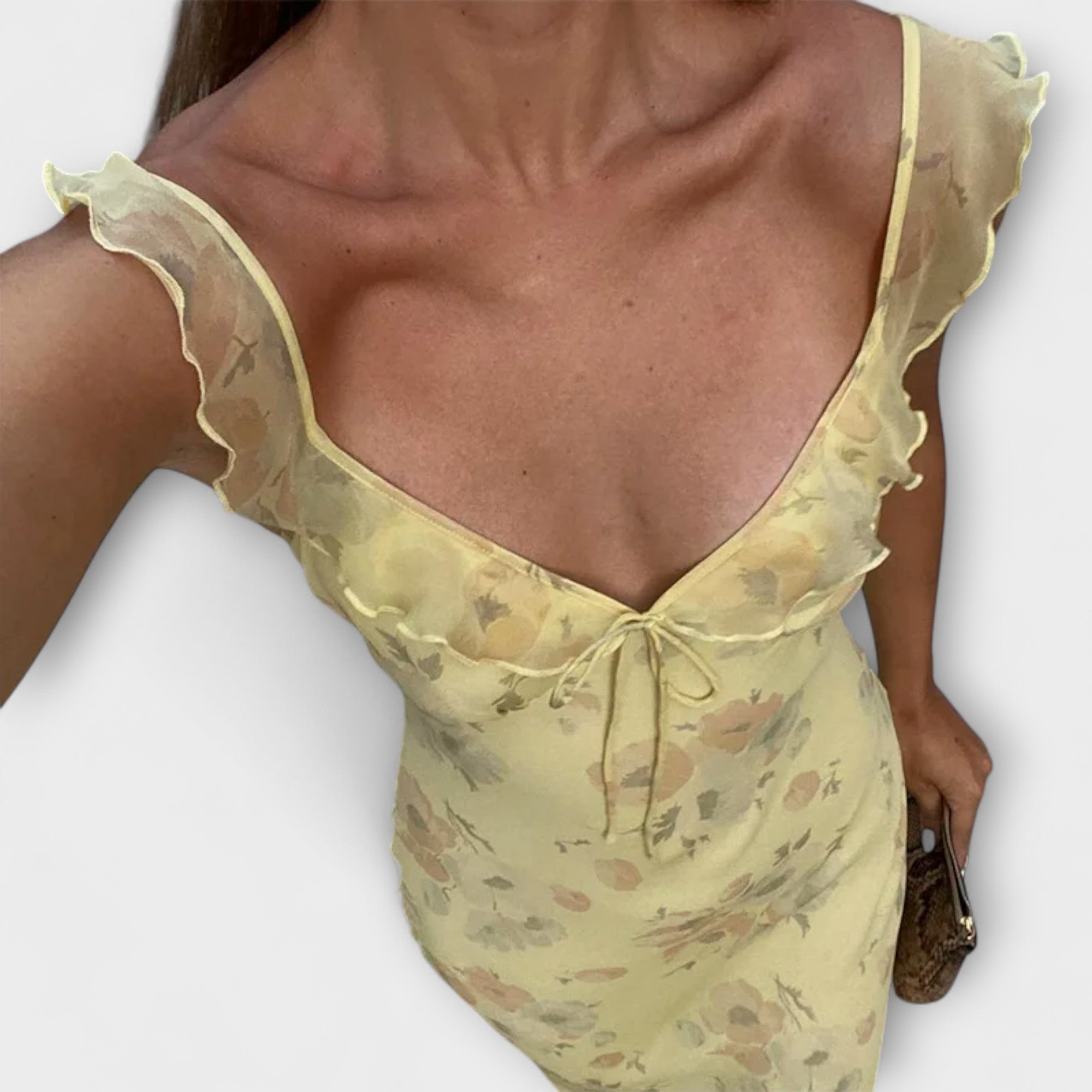 Cryptographic Floral Pattern Plunge Maxi Dress