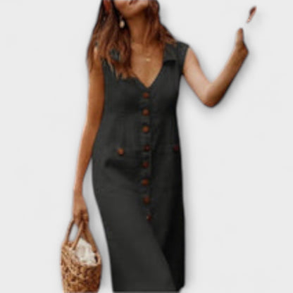 Nora – A-Line Dress Made of Cotton-Linen with Notched Collar