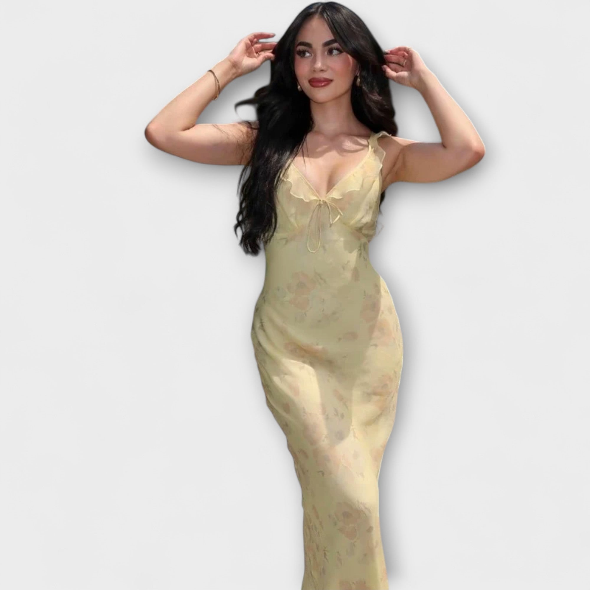 Cryptographic Floral Pattern Plunge Maxi Dress