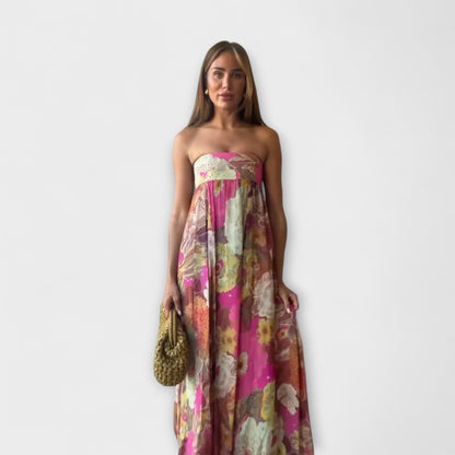 Chic Retro Strapless Pleated Maxi Dress