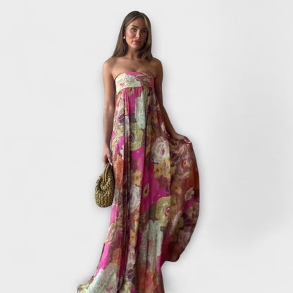 Chic Retro Strapless Pleated Maxi Dress