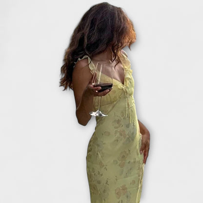 Cryptographic Floral Pattern Plunge Maxi Dress