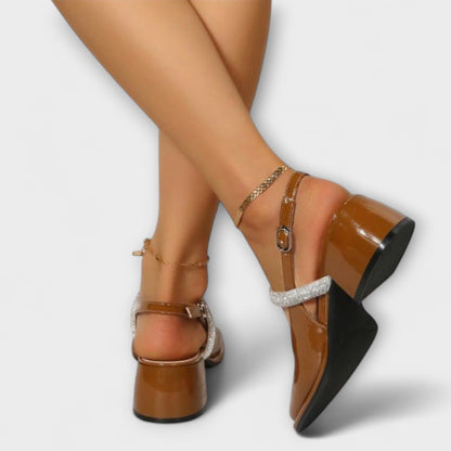 Celandra - Mary Janes with Glitter Straps and Block Heel