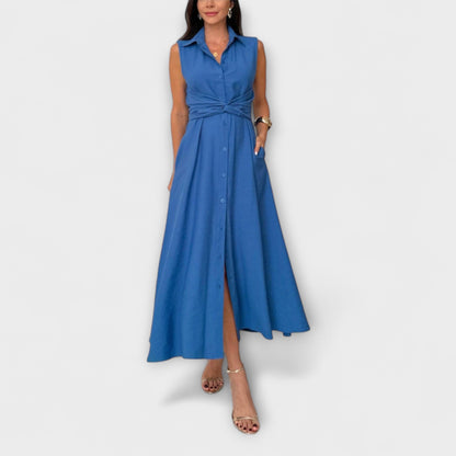Mira - Eye-catching, single-breasted midi dress with tie belt
