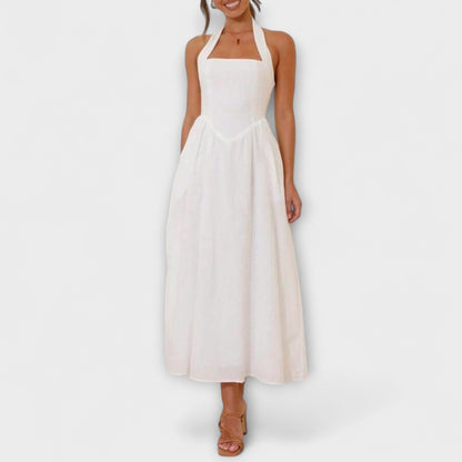 Lydia - Black Midi Dress with Collar and Waist Detail