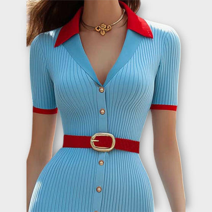Sina - Stylish Baby Blue Ribbed Knit Pencil Dress