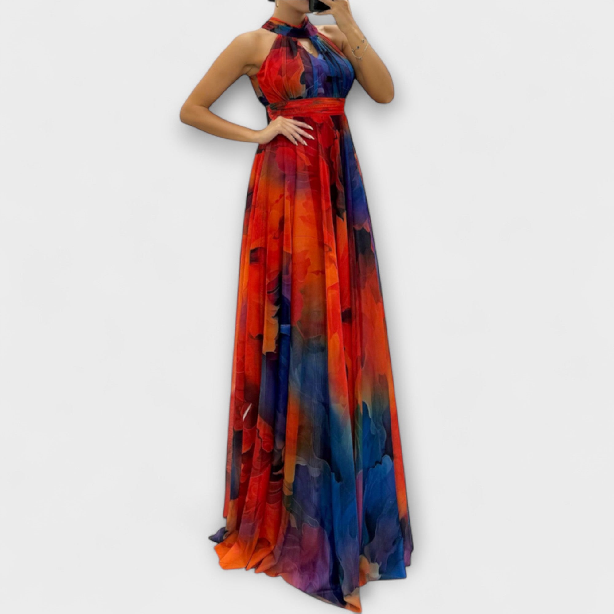 Isalie – Chiffon Maxi Dress with Floral Pattern