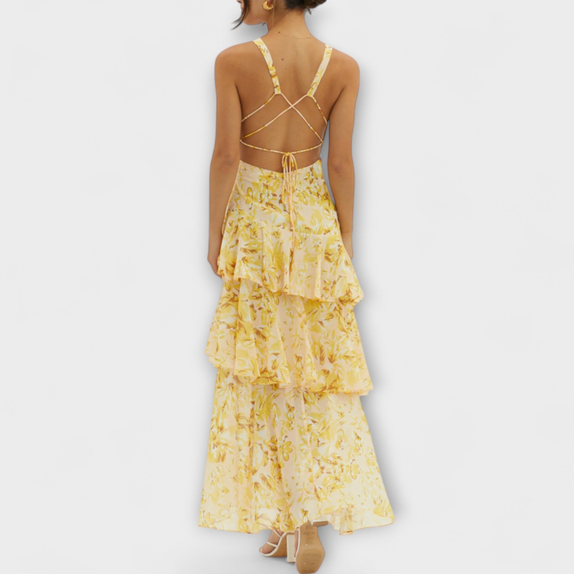 Domenica - Chiffon Dress with V-Neck and Flowing Layers